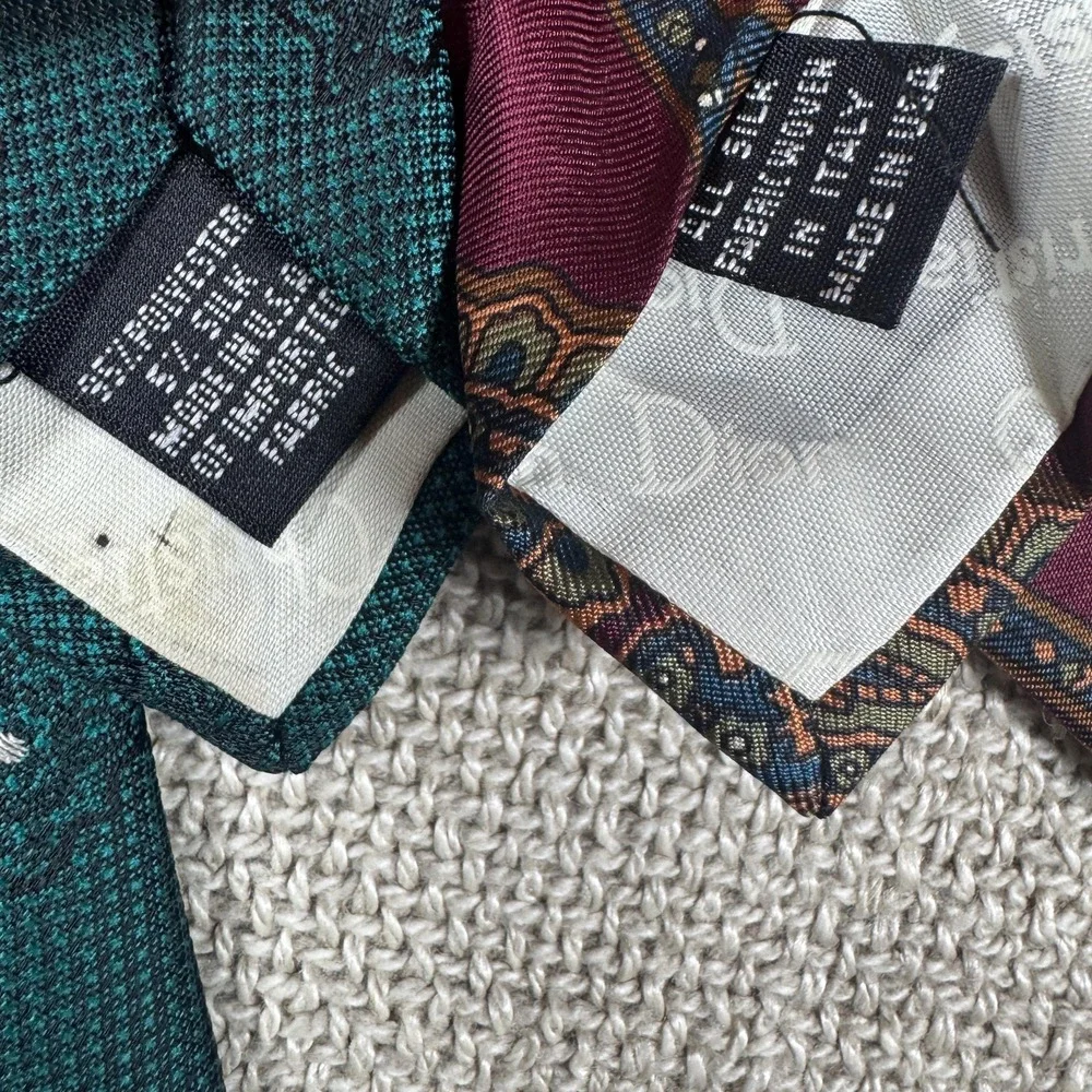 Vintage Christian Dior Silk Ties Set of 2 90s Paisley Floral Menswear‎